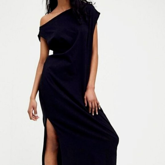 Free People Dresses & Skirts - FREE PEOPLE Beach Tunic Midi Dress Size XS Black Stretch Slouchy Casual Relaxed